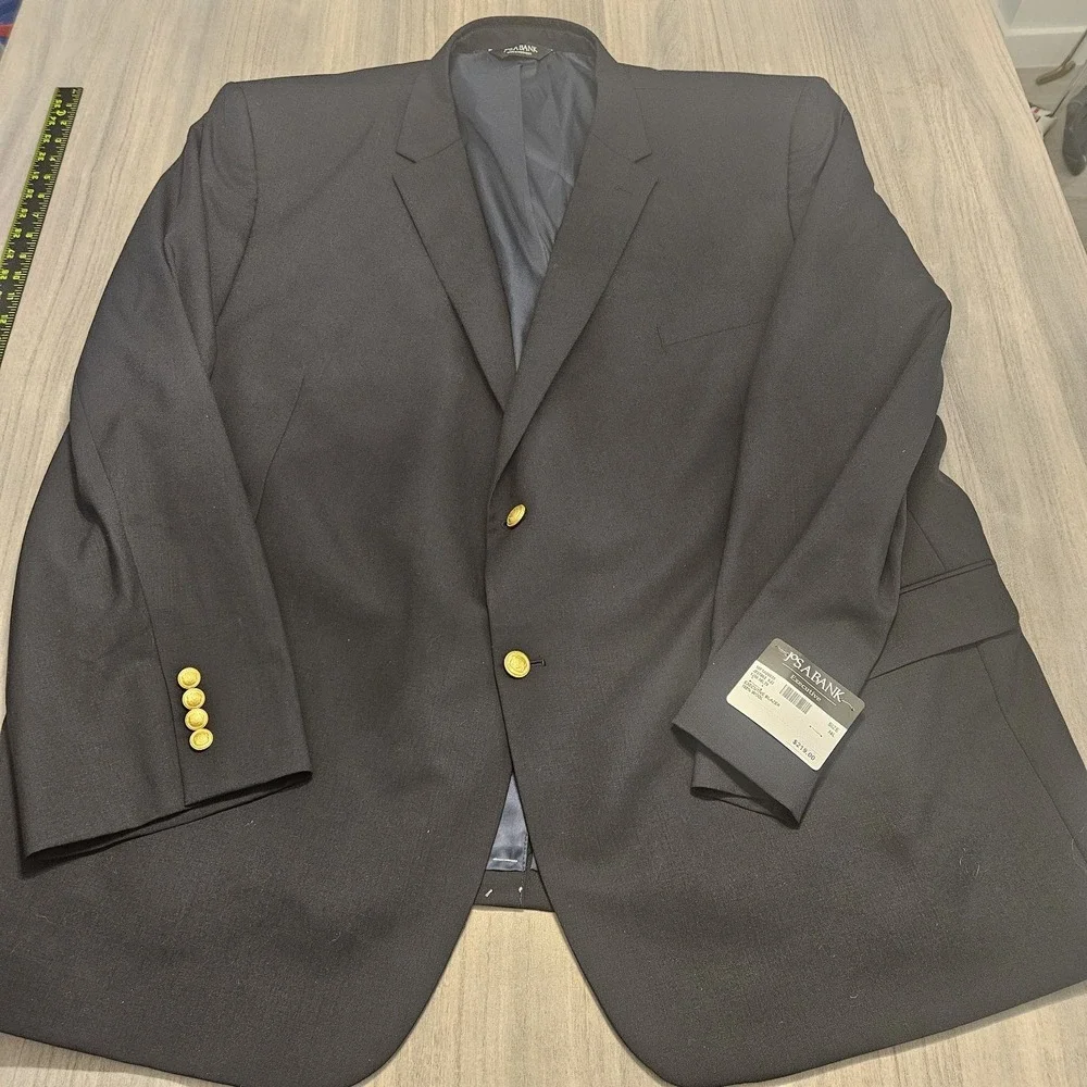 Jos. A. Bank 58L Black Gold Button 100% Wool Mens Blazer Jacket Sport Coat‎